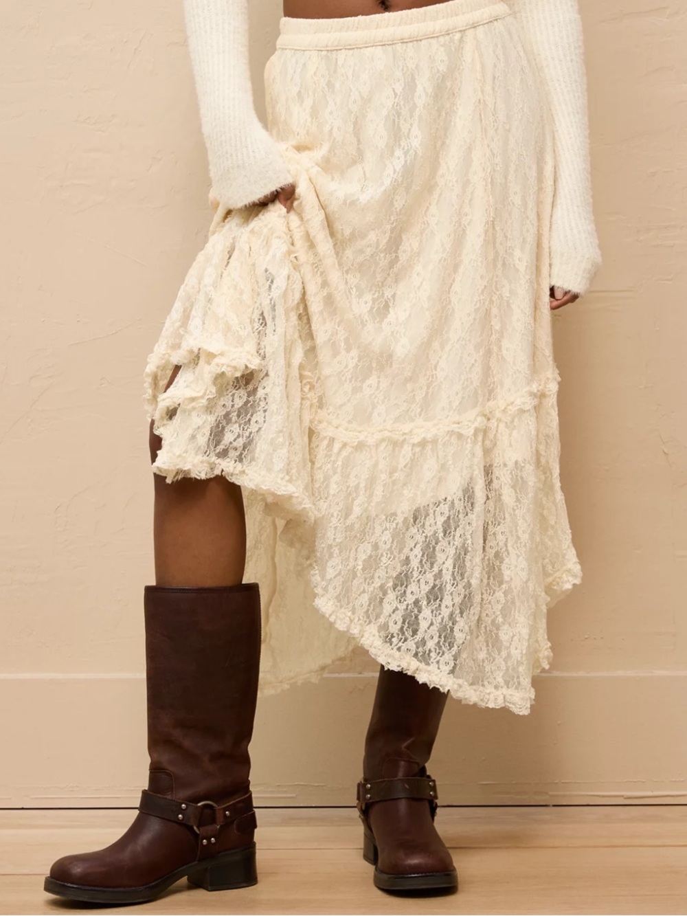 AE High-Waisted Handkerchief Hem Lace Maxi Skirt